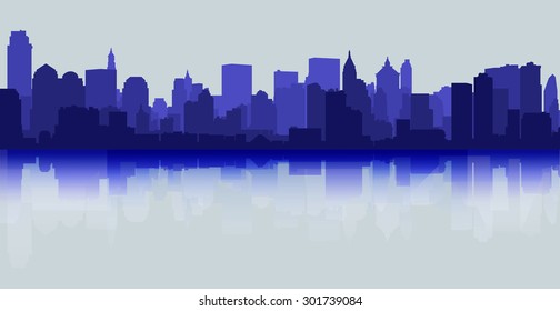 City skyline reflection decorative urban background light