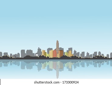 City Skyline with Reflections Background - Vector Illustration