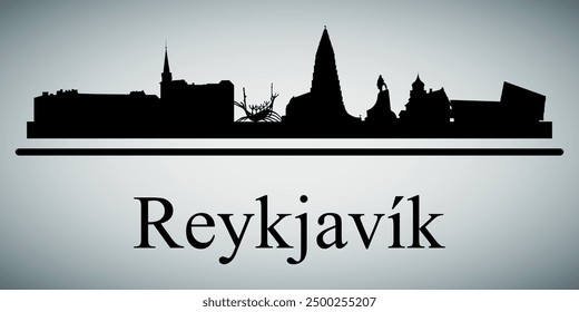 The city skyline. Reykjavik. Silhouettes of buildings. Vector on a gray background