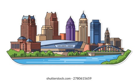 City Skyline with River and Bridge