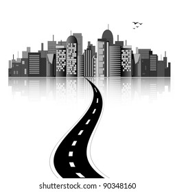 City skyline with road