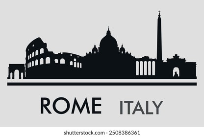 Die Skyline der Stadt Rom, Italien Silhouetten von Gebäuden. Vektorgrafik auf grauem Hintergrund