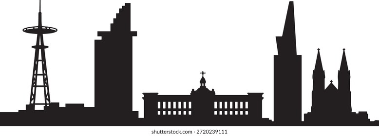 Skyline de la ciudad de Saigón, con Lugares famosos icónicos. silueta negra de Vector de diseño

