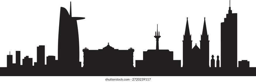 Skyline de la ciudad de Saigón, con Lugares famosos icónicos. silueta negra de Vector de diseño

