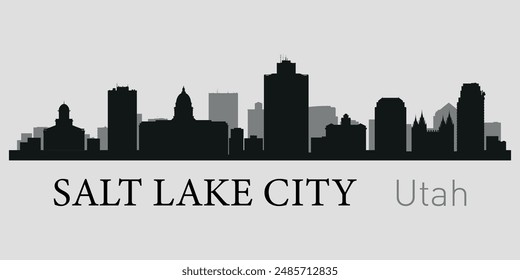 The city skyline. Salt Lake City, Utah. Silhouettes of buildings. Vector on a gray background