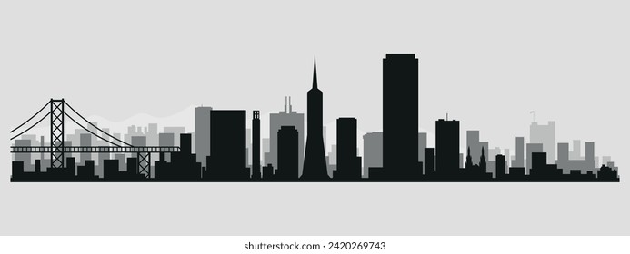 Die Skyline der Stadt. San Francisco. Silhouetten von Gebäuden. Vektorgrafik auf grauem Hintergrund