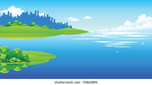 City skyline and sea