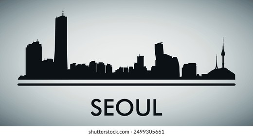 The city skyline. Seoul. Silhouettes of buildings. Vector on a gray background