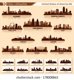 City skyline set. 10 vector city silhouettes of USA #6