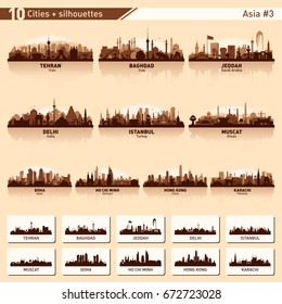 City skyline set. Asia #3. Vector silhouette illustration.