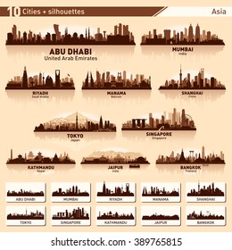 City skyline set. Asia. Vector silhouette illustration.