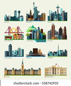 City skyline set. Canada and USA Vector silhouette illustration