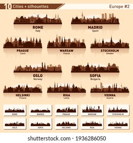 City skyline set. Europe #2. Vector silhouette background illustration.