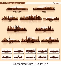 City Skyline Set. Europa. Vektorsilhouette-Illustration.