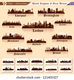 City skyline set. Great Britain. Vector silhouette illustration.