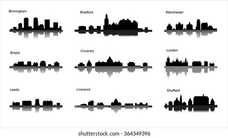 City skyline set. Great Britain. Vector silhouette illustration.