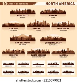 City skyline set. North America. Vector silhouette background illustration.