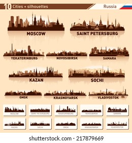 City skyline set. Russia. Vector silhouette background illustration.