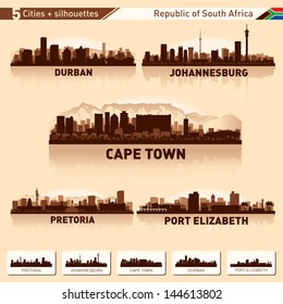 City Skyline Set South Africa Vector Silhouette Illustration.