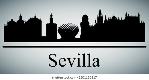 The city skyline. Sevilla. Silhouettes of buildings. Vector on a gray background