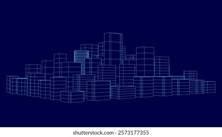 City skyline is shown in blue with a lot of detail. The buildings are tall and the city appears to be lit up at night. Scene is one of excitement and energy