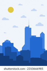city skyline silhouette background vector illustration in flat style. Day view in blue color.