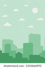 city skyline silhouette background vector illustration in flat style. Day view in green color.