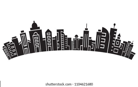 city skyline, silhouette collection of building curve shape on white background