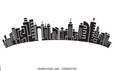 city skyline, silhouette collection of building curve shape on white background