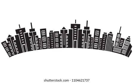 city skyline, silhouette collection of building curve shape on white background