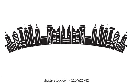 city skyline, silhouette collection of building curve shape on white background