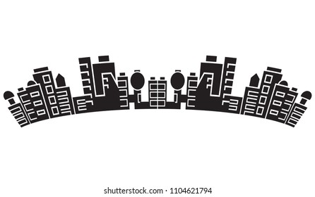 city skyline, silhouette collection of building curve shape on white background