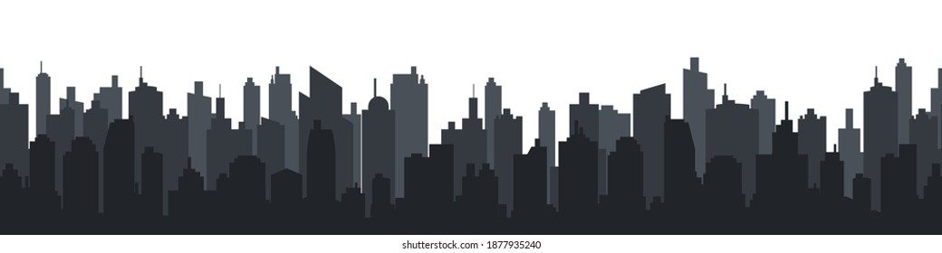 City skyline. Silhouette of the city in a flat style. Modern urban landscape. City skyscrapers building. Vector illustration