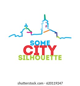 City skyline silhouette. Modern interpretation of classical architectural view. Vivid colors. Vector illustration. Icon for travel agency.