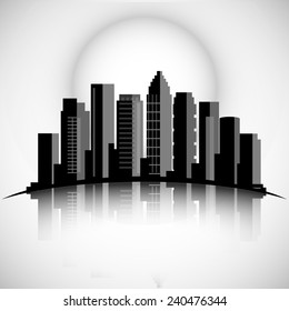 City skyline silhouette with reflection