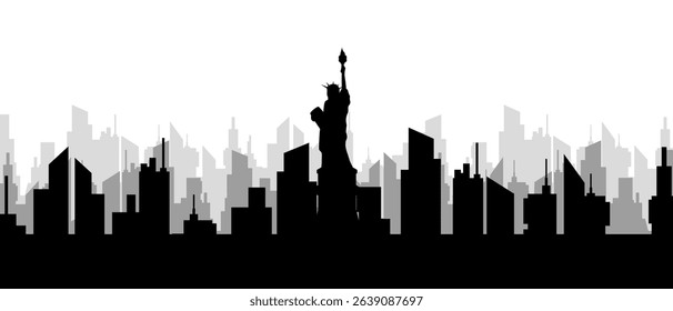 City skyline silhouette shows famous building at center. urban landscape with iconic structure.