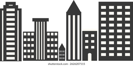 City Skyline Silhouette with Simple Building Design. Flat Vector Illustration
