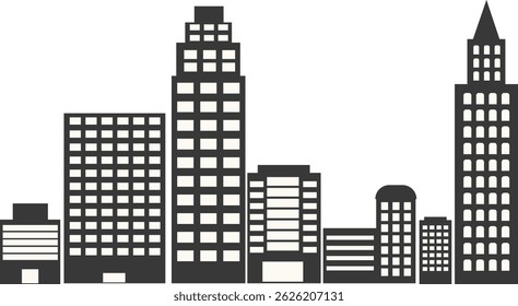 Silhueta Skyline da cidade com design de construção simples. Ilustração de vetor plano