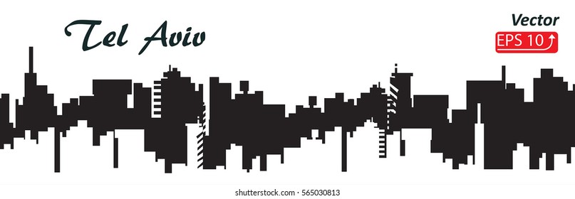 City Skyline silhouette Tel Aviv Israel banner, cityscape building black,  isolated on white background logo vector  illustration
