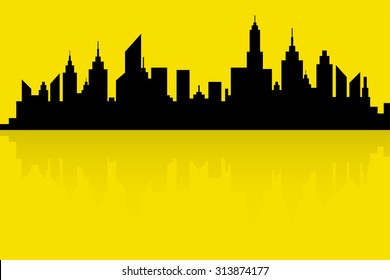 City Skyline Silhouette Vector In Retro Colors