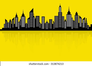 City Skyline Silhouette Vector In Retro Colors