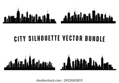 Conjunto de Vector de siluetas de la ciudad, edificios de la ciudad Silueta aislada sobre un fondo blanco