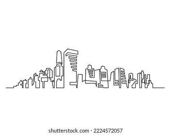 City skyline single-line art drawing continues line vector illustration