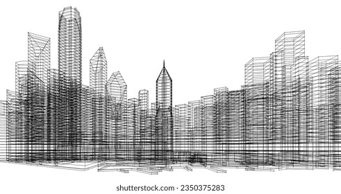 City skyline sketch drawing 3d illustration 3d rendering