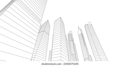 City skyline sketch drawing 3d illustration 3d rendering