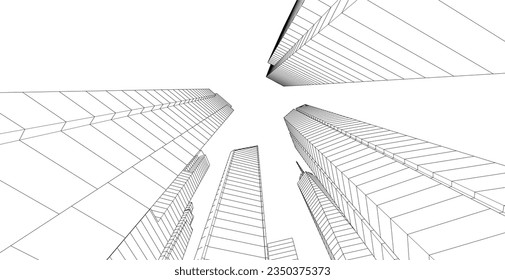 City skyline sketch drawing 3d illustration 3d rendering