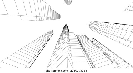 City skyline sketch drawing 3d illustration 3d rendering