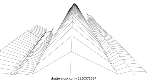 City skyline sketch drawing 3d illustration 3d rendering