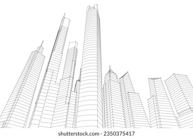 City skyline sketch drawing 3d illustration 3d rendering