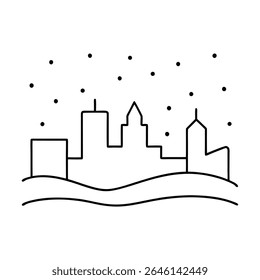 a city skyline with snow falling minimalist conto